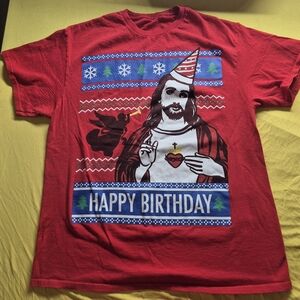 Source Unknown Red "Happy Birthday" Graphic Tee